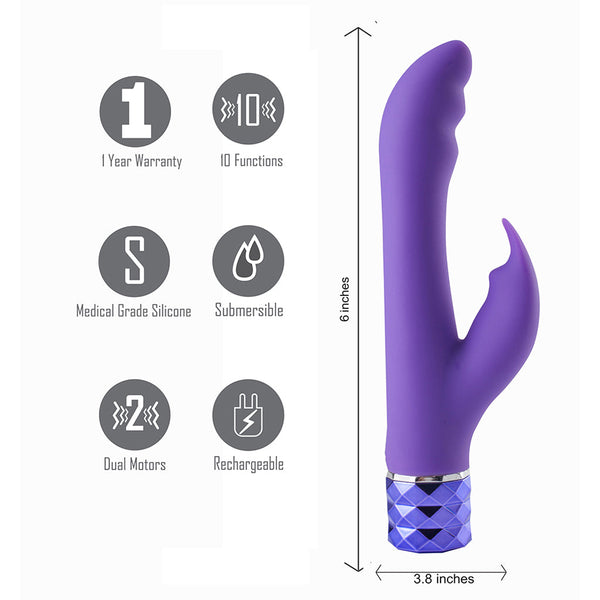 Hailey Crystal Gems USB Rechargable Silicone 10-Function G-Spot Vibrator Neon Purple