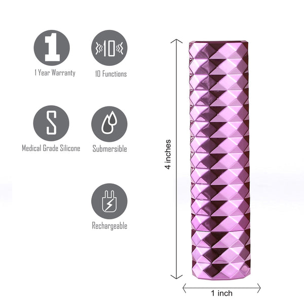 Roxie Crystal Gems USB Rechargeable Lipstick Bullet Vibrator Pink