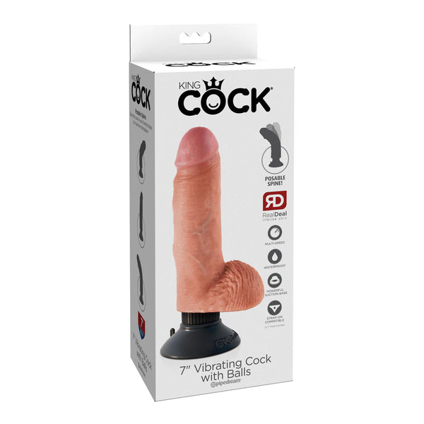 King Cock 7&quot; Vibrating Cock With Balls Flesh