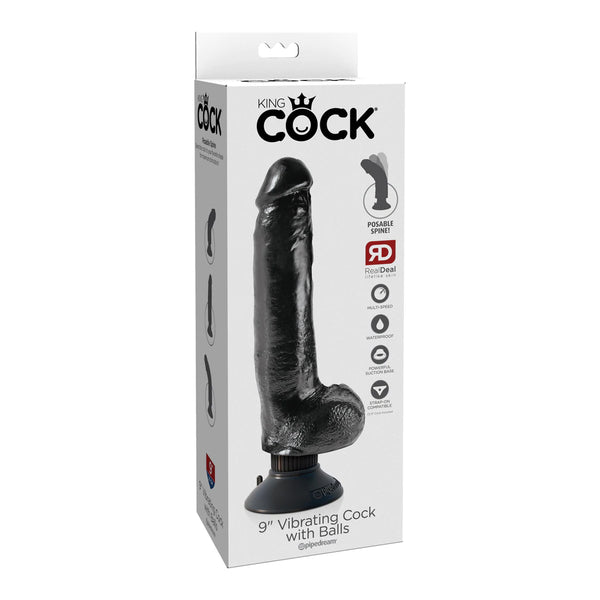 King Cock 9&quot; Vibrating Cock With Balls Black
