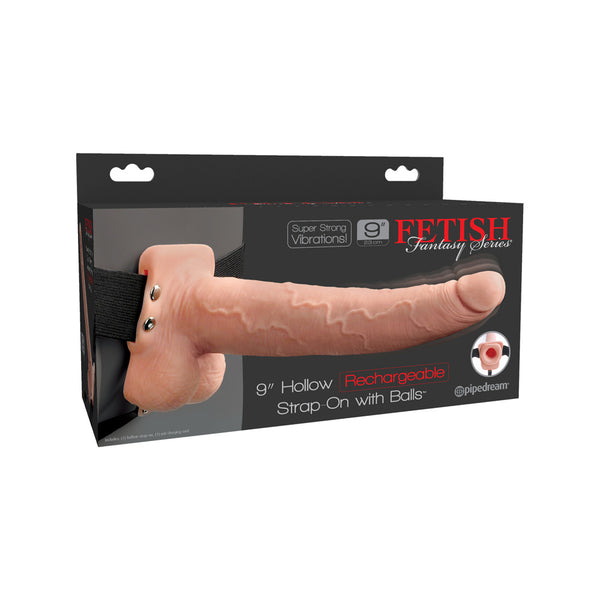 Fetish Fantasy 9&quot; Hollow Rechargeable Strap-On With Balls Flesh