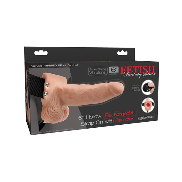 Fetish Fantasy 6&quot; Hollow Rechargeable Strap-On With Remote Flesh