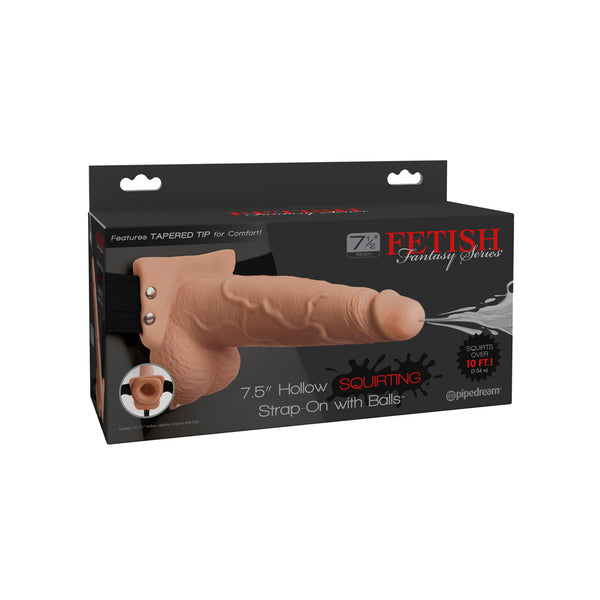 Fetish Fantasy 7.5&quot; Hollow Squirting Strap-On With Balls Flesh