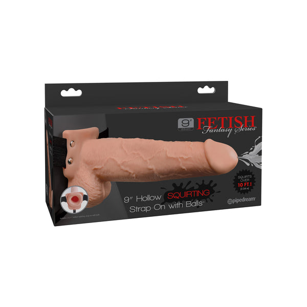 Fetish Fantasy 9&quot; Hollow Squirting Strap-On With Balls Flesh
