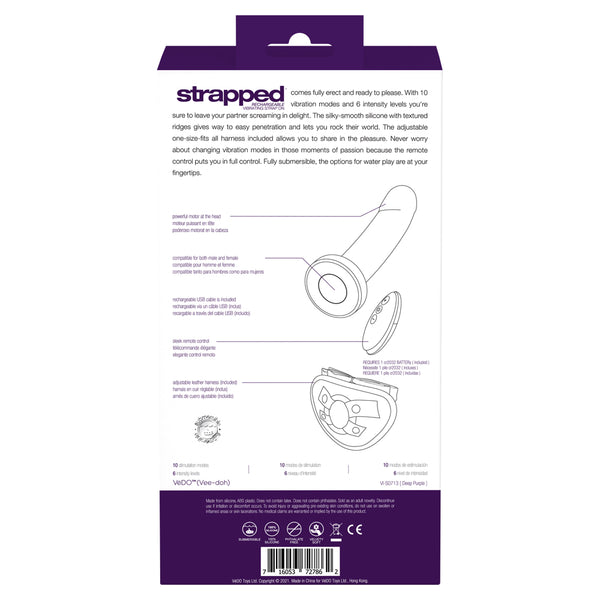 Strapped Rechargeable Vibrating Strap On Deep Purple