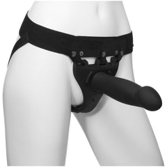 Body Extensions Be Risqu&eacute; 2-Piece Set Rechargeable Vibrating Silicone Harness with 8&quot; Large Dong Black