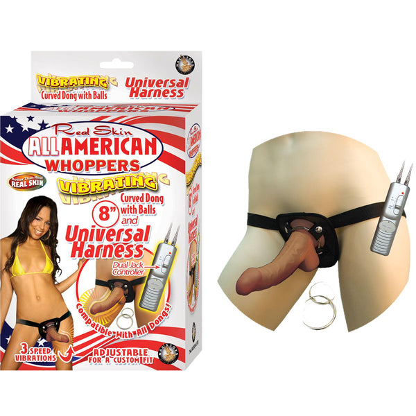 Latin American Whoppers Vibrating 8&quot; Dong With Universal Harness Latin