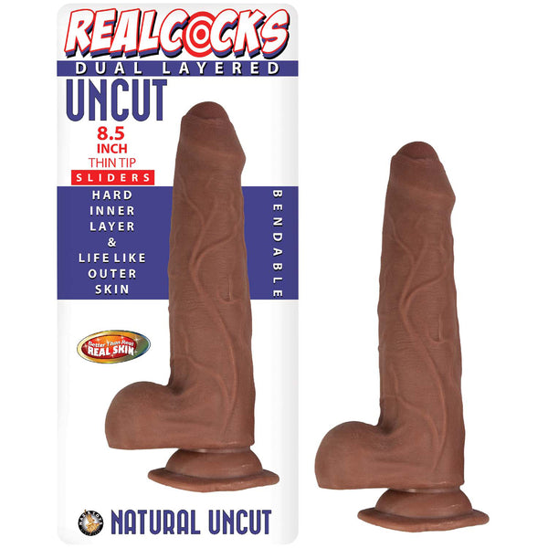 Realcocks Dual Layered Uncut Slider 8.5&quot; Thin Tip Brown