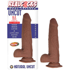 Realcocks Dual Layered Uncut Slider 8.5&quot; Thin Tip Brown