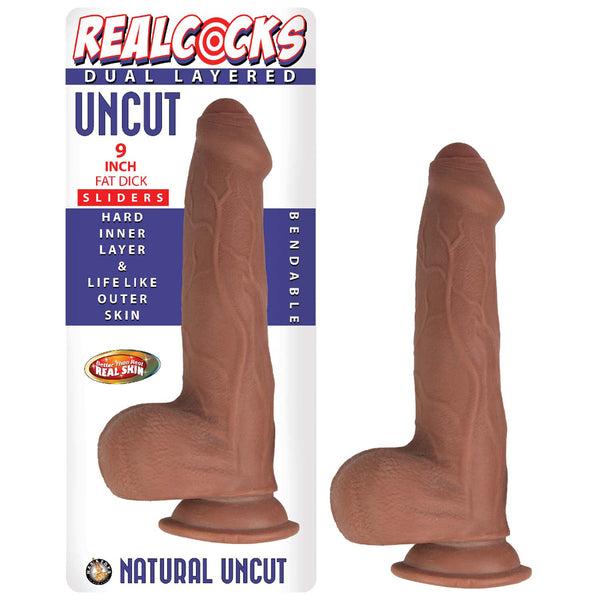 Realcocks Dual Layered Uncut Slider 9&quot; Fat Dick Brown
