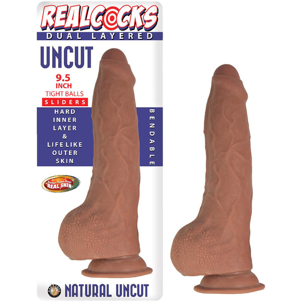 Realcocks Dual Layered Uncut Slider 9.5&quot; Tight Balls Brown