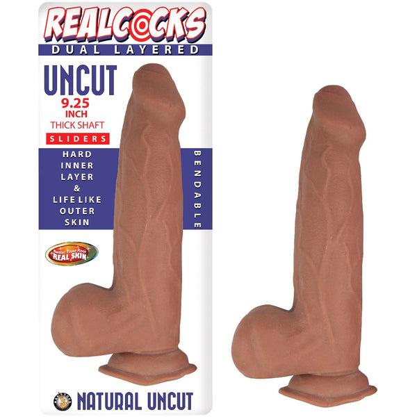 Realcocks Dual Layered Uncut Slider 9.25&quot; Thick Shaft Brown