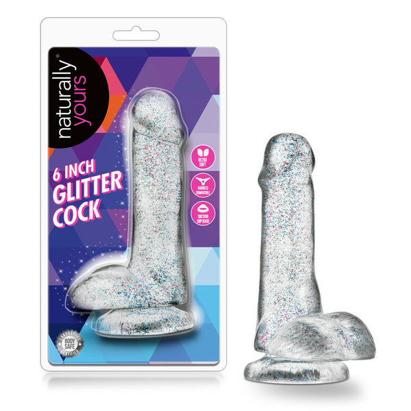Naturally Yours 6&quot; Glitter Cock Sparkling Clear