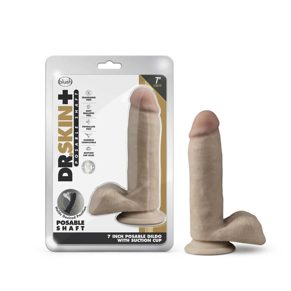 Dr. Skin Plus 7&quot; Posable Dildo With Balls Vanilla