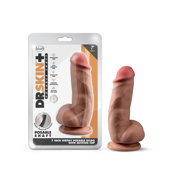 Dr. Skin Plus 7&quot; Girthy Posable Dildo With Balls Mocha