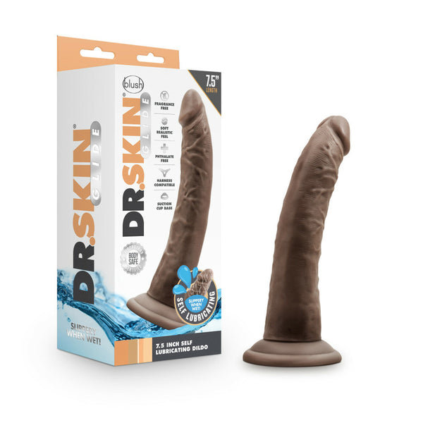 Dr. Skin Glide 7.5&quot; Self Lubricating Dildo Chocolate