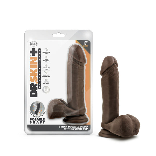 Dr. Skin Plus 8&quot; Posable Dildo With Balls Chocolate