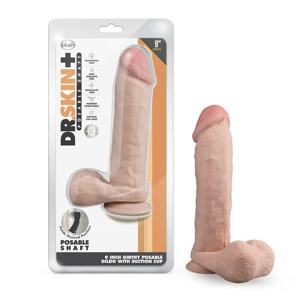Dr. Skin Plus 9&quot; Thick Posable Dildo With Balls Vanilla
