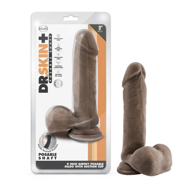 Dr. Skin Plus 9&quot; Thick Posable Dildo With Balls Chocolate