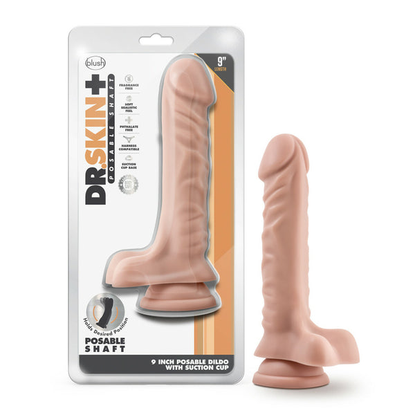 Dr. Skin Plus 9&quot; Posable Dildo With Balls Vanilla