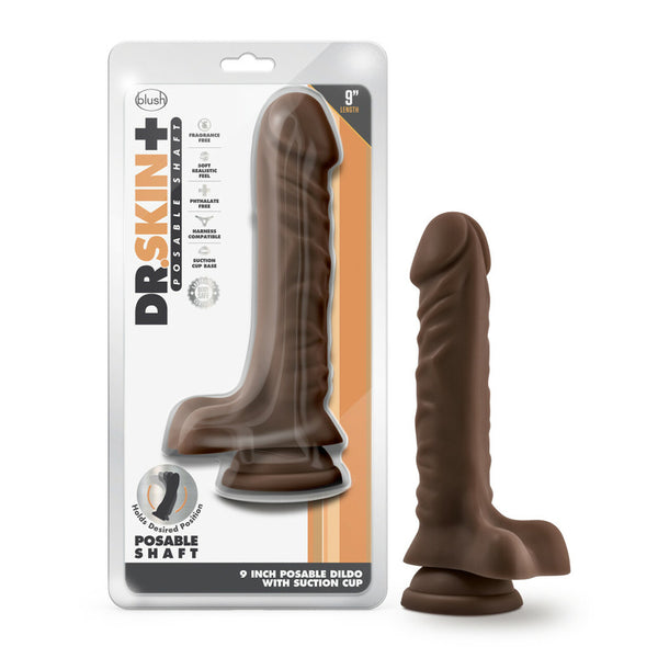 Dr. Skin Plus 9&quot; Posable Dildo With Balls Chocolate