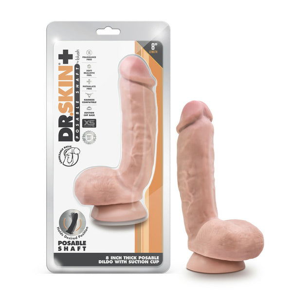 Dr. Skin Plus 8&quot; Thick Poseable Dildo With Squeezable Balls Vanilla