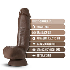Dr. Skin Plus 8&quot; Thick Poseable Dildo With Squeezable Balls Chocolate