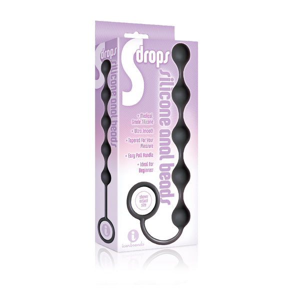 The 9&#39;s S-Drops Silicone Anal Beads Black