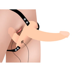 Strap U Power Pegger Silicone Vibrating Double Dildo With Harness - Flesh