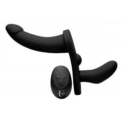 Strap U Double Take Black 10X Vibrating Double Penetration Strap-On Harness