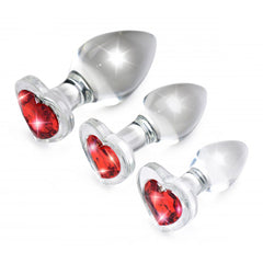 Booty Sparks Red Heart Gem Glass Anal Plug Set