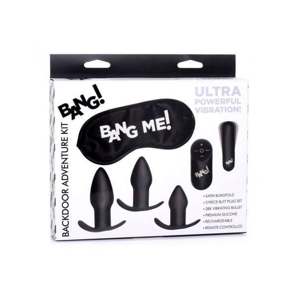 Bang! Backdoor Adventure 3Pc Butt Plug Set&#44; Bullet&#44; & Blindfold Kit Black