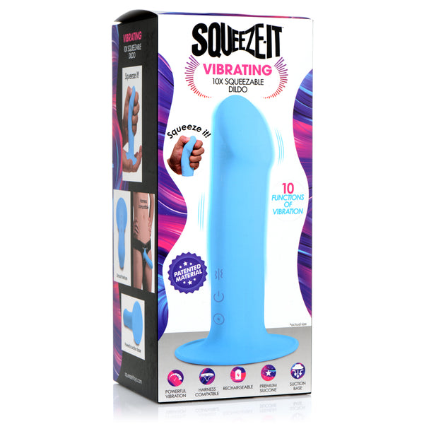 Squeeze-It 10X Squeezable Vibrating Dildo Blue