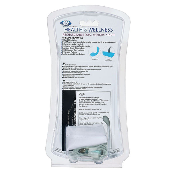 Cloud 9 Health & Wellness Rechargeable G-Spit Slim 7&quot; Dual Motors Aqua Blue