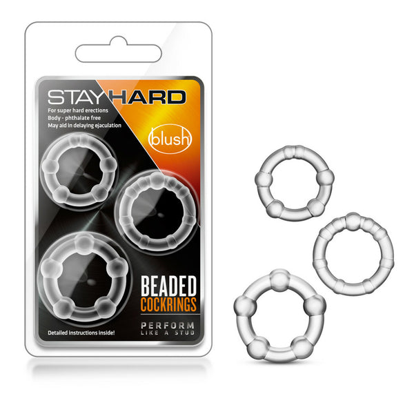 Stay Hard Beaded Cockrings Clear