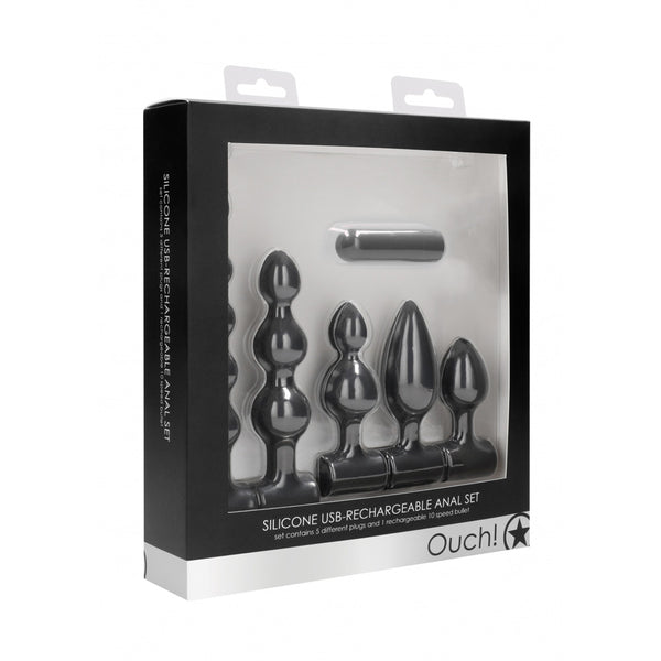 Ouch! Silicone Usb-Rechargeable Anal Set Black
